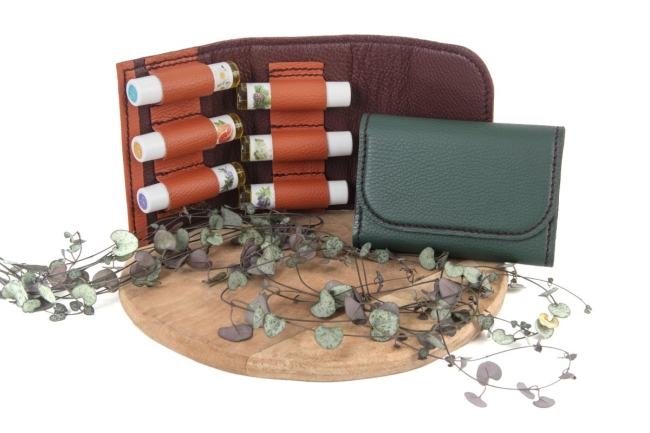 6 roll-on aux huiles essentielles + étui en cuir cousu main